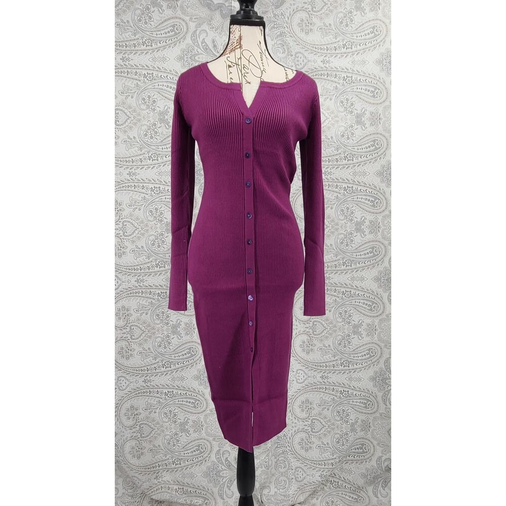 Skies Are Blue Stitch Fix ribbed sweater dress purple NWT Size Medium Office - Picture 2 of 10